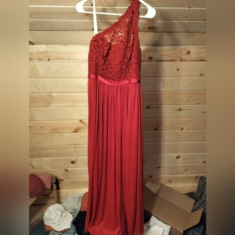 David's Bridal Size 4 Red Bridesmaids Dress One Shoulder